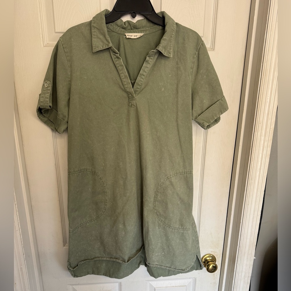 Green Casual Shirt Dress
